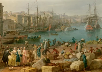 De haven van Marseille in de 18e eeuw (detail)
