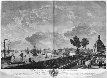 Uitzicht op de Stad en Haven van Bordeaux gezien vanaf Chateau Trompette, serie "Les Ports de France", gegraveerd door Charles Nicolas Cochin de Jongere