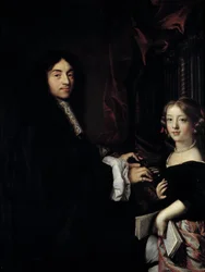 Portret van de organist Charles Couperin (1638-1679) met de dochter van de schilder