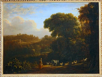 Paysage au soleil couchant - Landschap met ondergaande zon ...