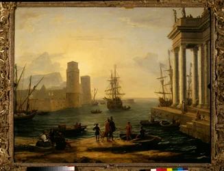 Zeehaven, misteffect. Schilderij van Claude Gellée, genaamd Le Lorrain (1600-1682), 1646. Zon. 1,19 x 1,5 m. Parijs, Musée du Louvre