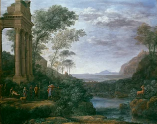 Landschap met Ascanius die het hert van Sylvia schiet, 1681-1682