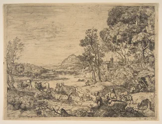 Herder en Herderin Gesprek in een Landschap