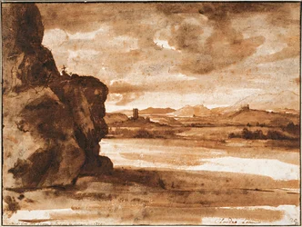 Tiberlandschap ten noorden van Rome met donkere wolkenlucht