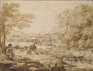 Jongeling die een Fluit speelt in een Pastoraal Landschap, ca. 1640s