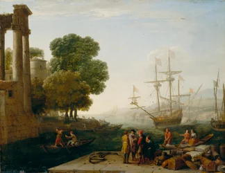 Een haven bij zonsondergang, 1643