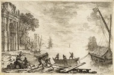 Havengezicht met opkomende zon, 1634