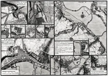 Fol.7 & 98 Kaart van de steden en kastelen langs de Charente Rivier in 1714, uit Recueil des Plans de Saintonge