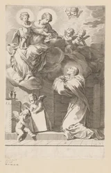 H. Bernard knielend voor een verschijning van Maria met Kind