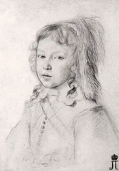 Portret van koning Lodewijk XIV (1638-1715) als kind door Claude Mellan (1598-1688) - Zwarte krijt op papier