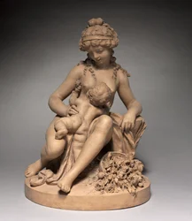 Jonge vrouw en kind aan het spelen, 1780s