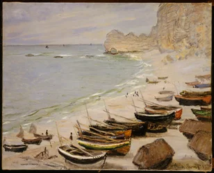 Boten op het strand bij Étretat, 1883