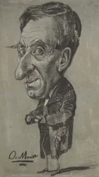 Karikatuur van een man met een snuifdoos, ca. 1858