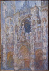 De kathedraal van Rouen. Het portaal, ochtendzon. harmonie
