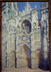 De kathedraal van Rouen, het portaal en de Saint-Romain toren, volle zon, harmonie blauw en goud