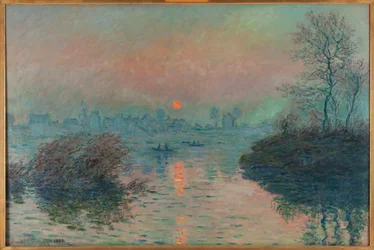 Zonsondergang boven de Seine bij Lavacourt, winterachtig effect