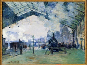 Zicht op het Saint Lazare treinstation in Parijs en de Normandië trein