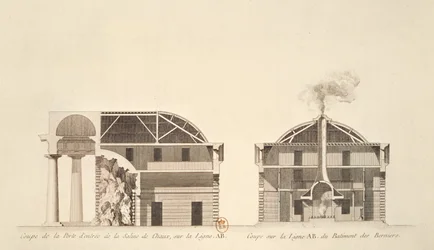 Doorsnede van de ingang naar zoutwerken in de ideale stad Chaux, ca. 1801