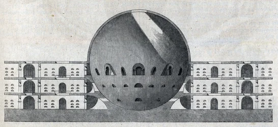 Dwarsdoorsnede van een begraafplaatsplan voor de stad Chaux door Claude Nicolas Ledoux (1736-1806)