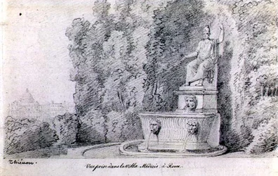 Uitzicht op een Fontein in de Tuin van de Villa Medici, Rome