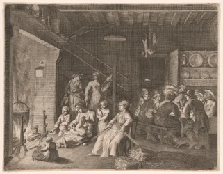 De wake op de boerderij in de winter, plaat 16 uit Pastorales