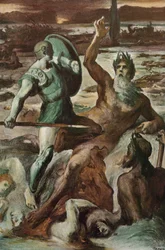 De strijd van Achilles en de Scamander-rivier. Illustratie door Clement Gontier (1876-1918) voor Homeros