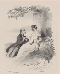 Man die een Vrouw Voorstelt wiens Gezicht Verborgen is door Haar, ca. 1830-65