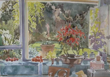 Vanuit het keukenraam, 2002 (aquarel)