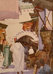Souk des teinturiers, Marrakech, 2001 (aquarel)