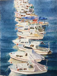Zonsondergang, haven van Dubrovnik, 2011 (aquarel)