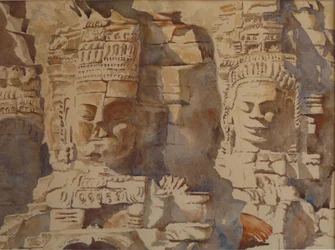 De Bayon, Angkhor - Hoeveel gezichten, 2008 (aquarel)