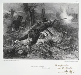 Frans-Duitse Oorlog 1870-1871: Franse schutters. Uit een serie lithografieën door Clement August Andrieux over de Gardes Nationales.