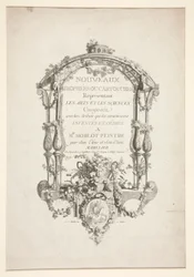 Titelpagina van Nouveaux Trophees ou cartouches representant les arts et les sciences