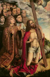 Christus de Middelaar met Filips de Schone (1478-1506) en zijn gevolg, linker paneel van een altaarstuk
