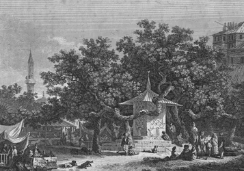 Een uitzicht nabij de stad Damascus, gegraveerd door Heath