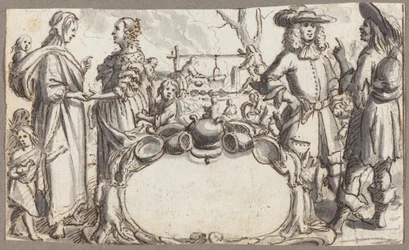 Allegorie op armoede en rijkdom (pen en bruine inkt met grijs gewassen op gelaagd papier)