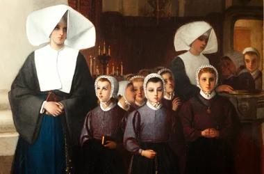 De wezen. Gesigneerd en gedateerd: Constant Meunier 1864. Detail.