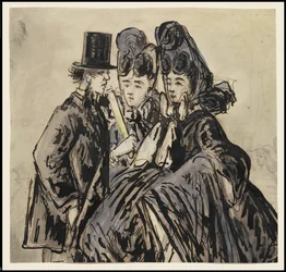 Een heer en twee dames, 1860s