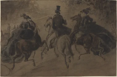 Kavalier en twee dames te paard