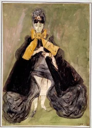 Vrouw met groene achtergrond Aquarel door Constantin Guys (1805-1892) 19e eeuw Parijs, Musee Carnavalet