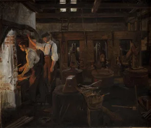 Het interieur van de oude hamermolen bij Hellebæk