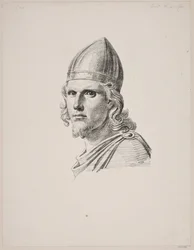 Hoofd van de god Tyr op Ægirs feestmaal