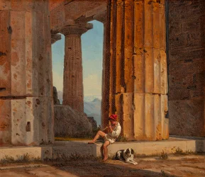 Gezicht op de tempel van Poseidon in Paestum