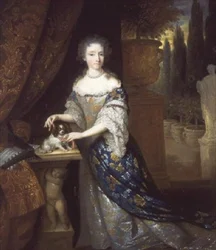 Een Portret van een Dame met een Schoothondje Zittend op een Plint, ca. 1690