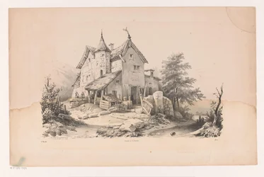 Biddende figuren in een landschap