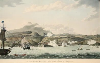 Z.W. uitzicht op Forts Bourbon en Louis op het eiland Martinique, illustratie uit 