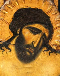 Gezicht van lijdende Jezus, detail van Kruisbeeld door Coppo di Marcovaldo (ca. 1220-na 1276)