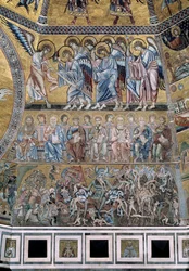 Het Laatste Oordeel Beneden verslindt Satan de zielen van de verdoemden - Detail van de mozaïeken, ca. 1270