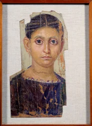 Egyptische oudheid: portret van een vrouwelijke mummie op hout. Uit de Fajoem. 3e eeuw n.Chr. Afmetingen 0,32 x 0,18 m. Parijs, Musée du Louvre