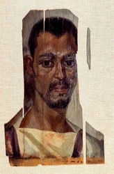 Portret van een mannelijke mummie. 3e eeuw, Romeinse periode (oud Egypte) (30 v.Chr.-395 n.Chr.) Uit de regio Fayoum. Parijs, Musée du Louvre